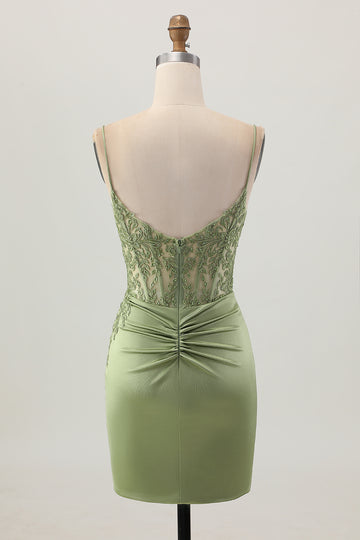 Sage Green Tight Corset Homecoming Dress With Appliques